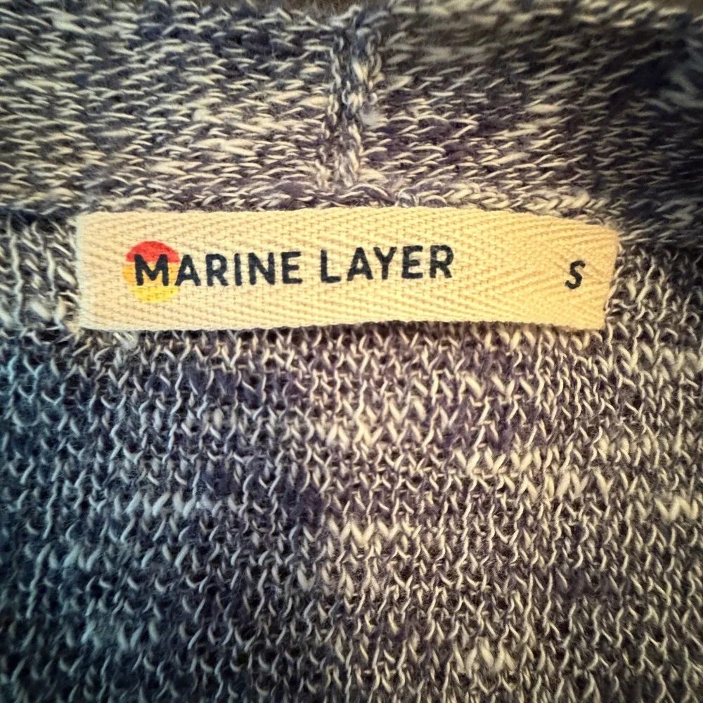 MARINE LAYER Blue White Marled Open Front Cardigan Sweater Small